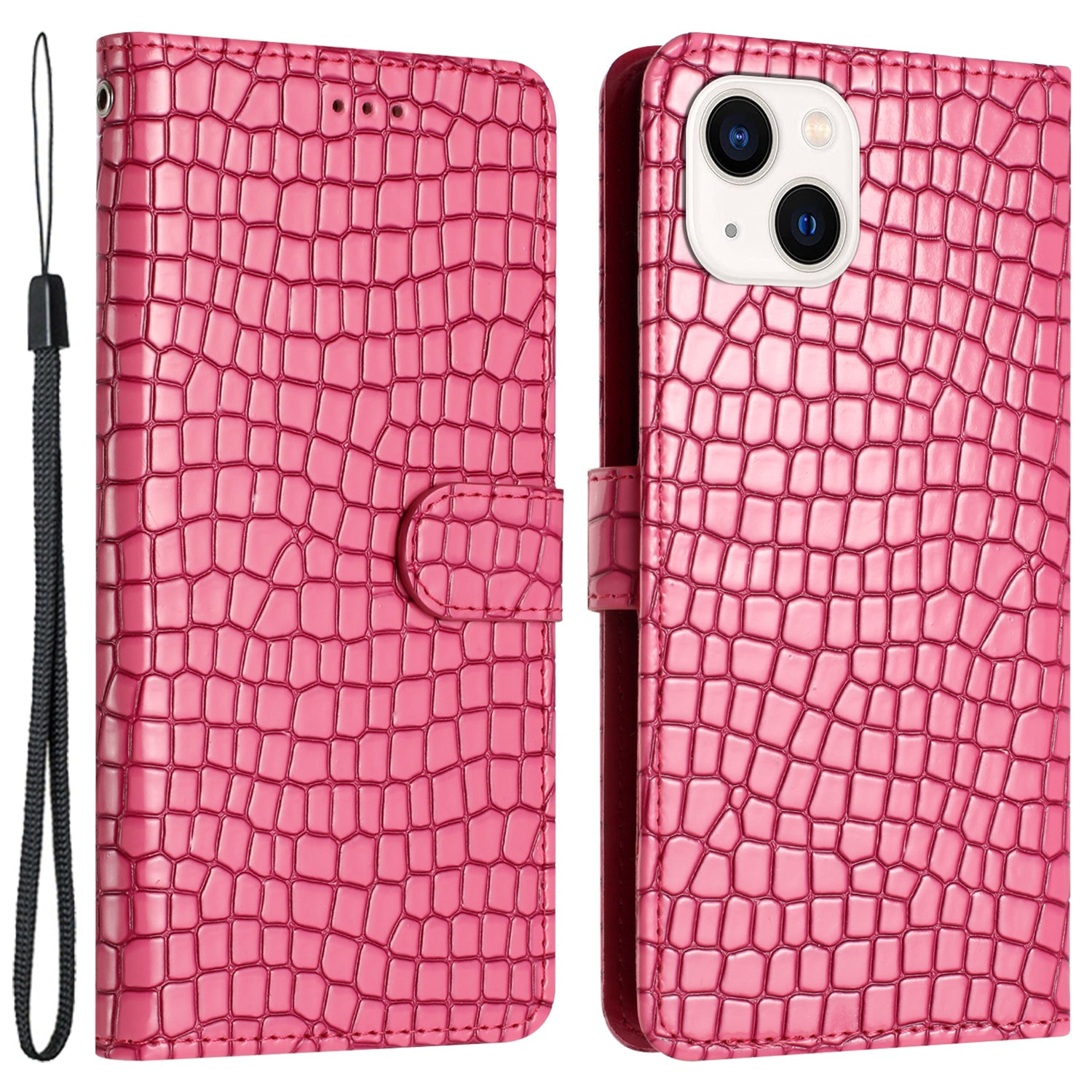 Flip Cover for iPhone 14 Crocodile Texture PU Leather Stand Phone Wallet Case with Hand Strap Flip Cover for iPhone 14 Crocodile Texture PU Leather Stand Phone Wallet Case with Hand Strap